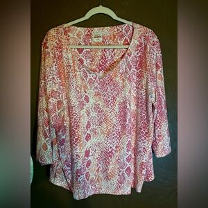 Ruby Rd Favorites Pink, White and orange, 3/4 Sleeve Relaxed Blouse 2X